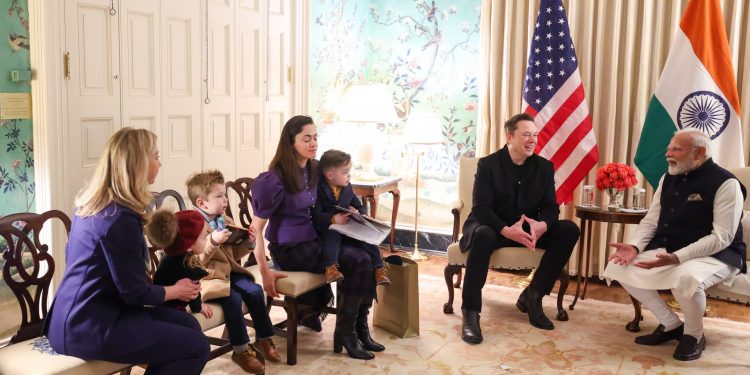 Elon Musk presents Indian PM Modi with a Starship heatshield tile from space